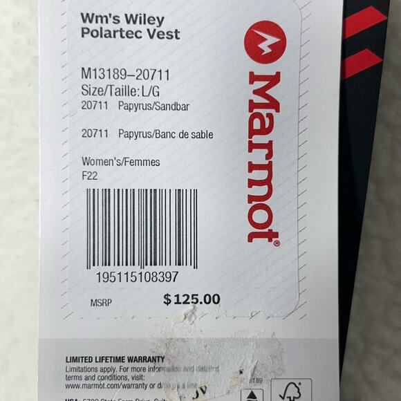 Marmot Vest Womens L Cream Wiley Polartec Sherpa Fleece Thermal Pro Zip Up NEW - Picture 4 of 14